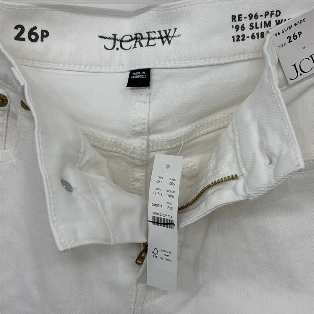 NWT J. Crew Petite slim-wide jean in White Denim Cropped Ankle Jeans raw hem - Picture 9 of 12